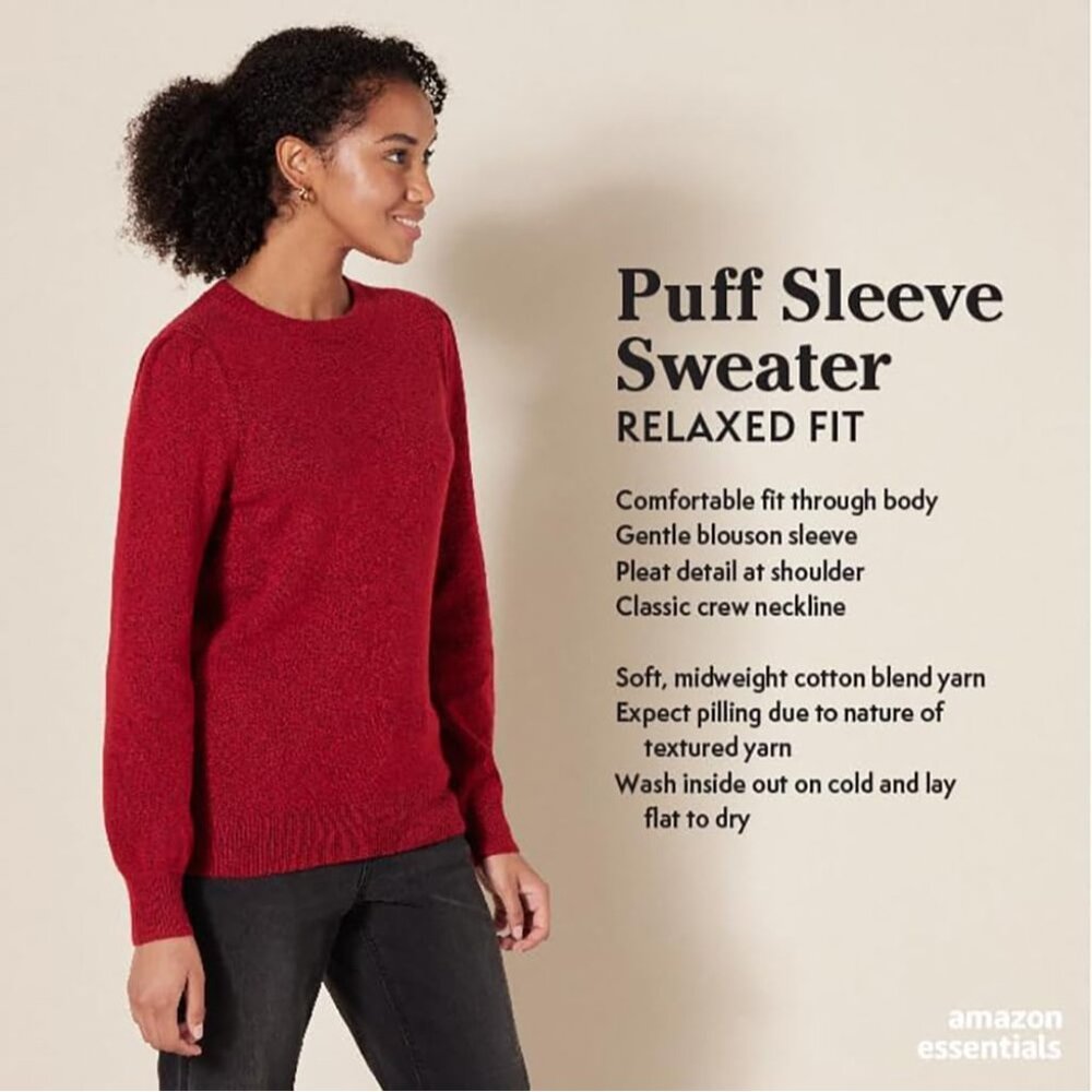 Elegant Women's Soft-Touch Crewneck Sweater with Pleated Shoulders - Ivory, XS - Picture 2 of 5
